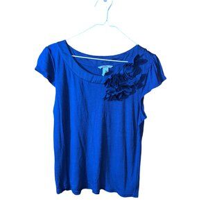 H&M Short Sleeve T-shirt with Floral Detail and Satin Like Collar